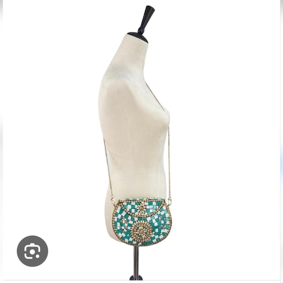 NWOT Ramla Beverly Hills Mosaic Patterned Gold and Teal Women\'s Bag $235 Y2K